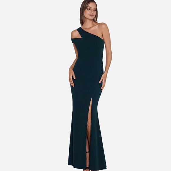 New! XSCAPE Lucy‎ Long Scuba Crepe One Shoulder Dress - Picture 6 of 7